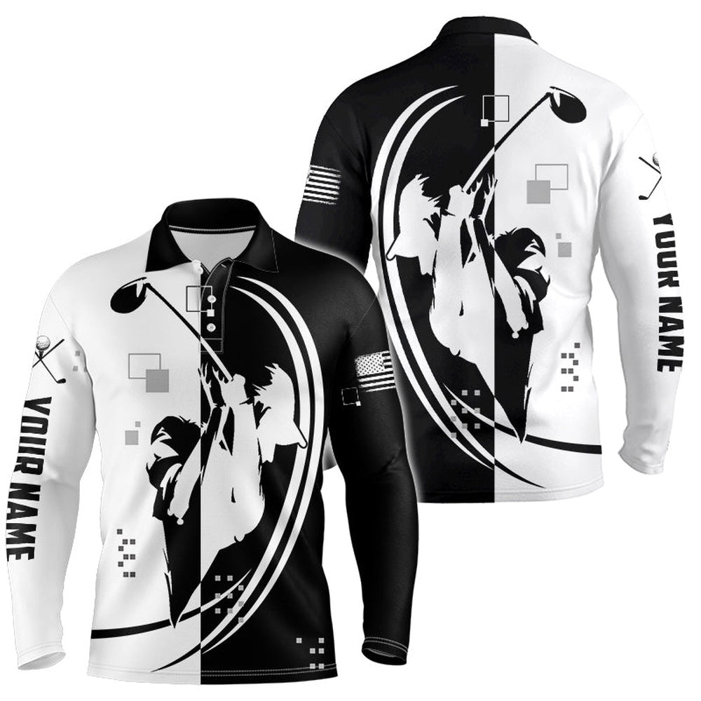 Golf Polo shirts, Us Flag Mens Golf Polo Shirts Black And White American Flag Golf Shirts For Men, Patriotic Golf Gifts