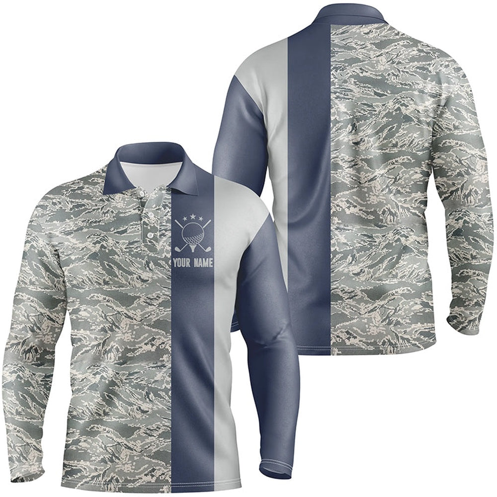 Golf Polo shirts, Veteran Blue Camouflage Mens Golf Polo Shirt Custom Military Camo Golf Shirts For Men Golf Gifts