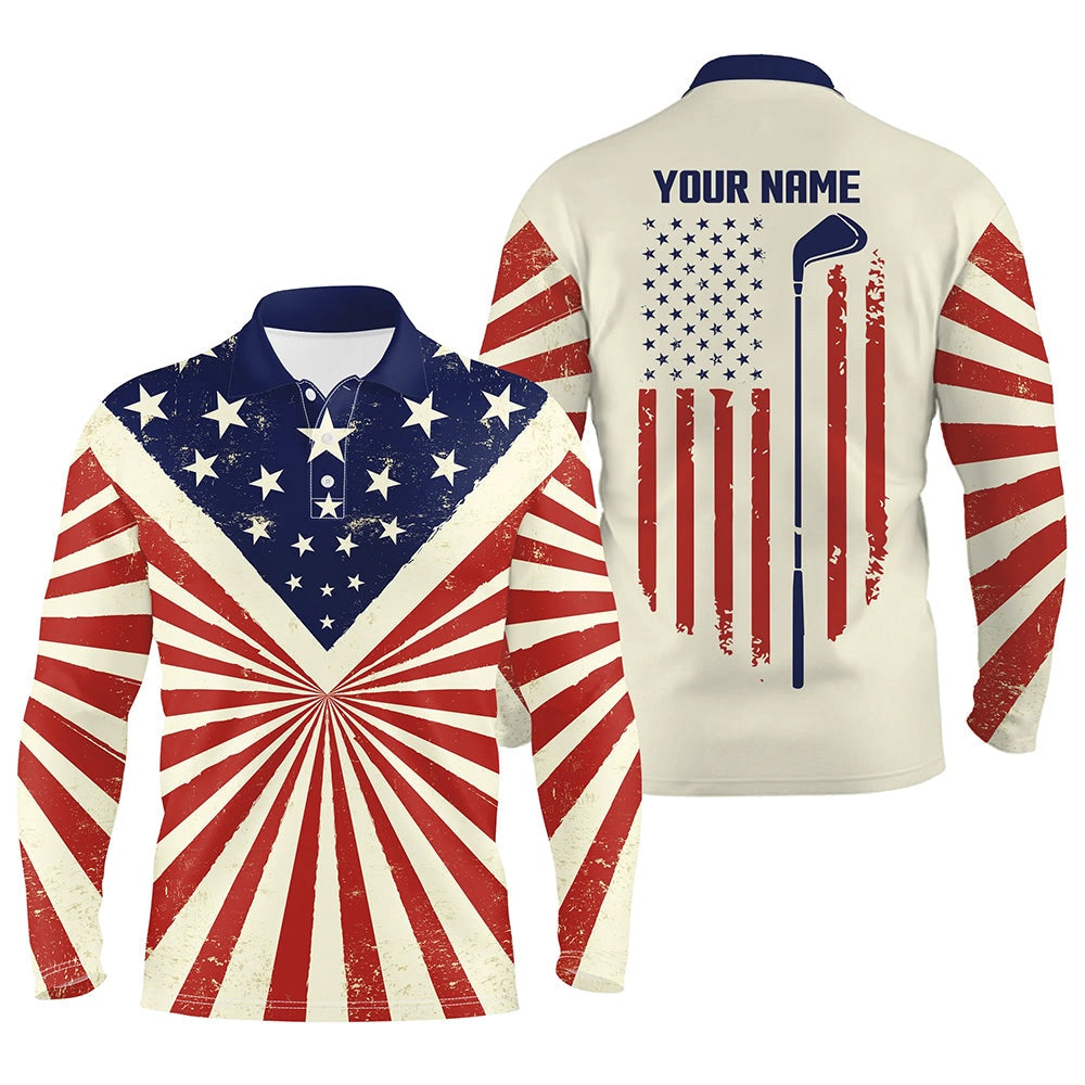 Golf Polo shirts, Vintage American Flag Patriotic Mens Golf Polo Shirt Custom Men'S Flag Polo Shirt Tournament Golf Gift