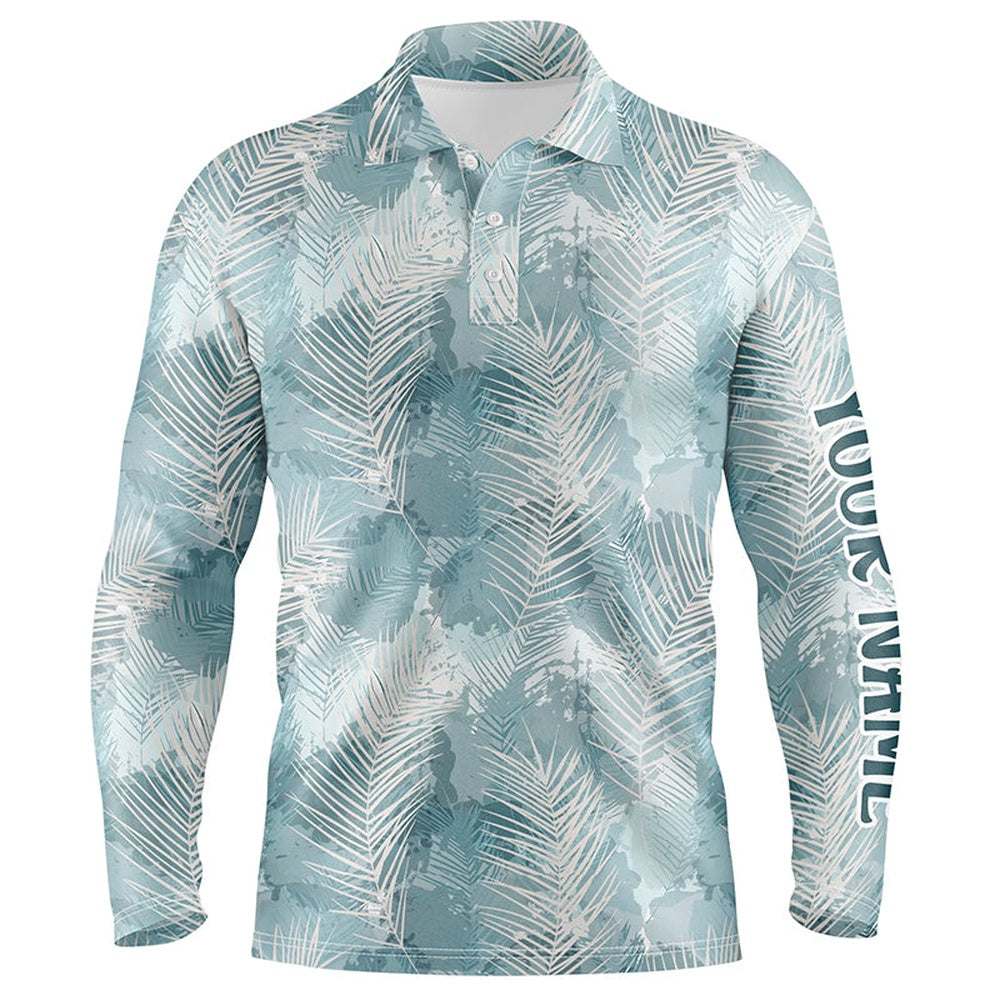 Golf Polo shirts, Watercolor Mint Tropical Palm Leaves Mens Golf Polo Shirt Customized Funny Golf Tops For Men