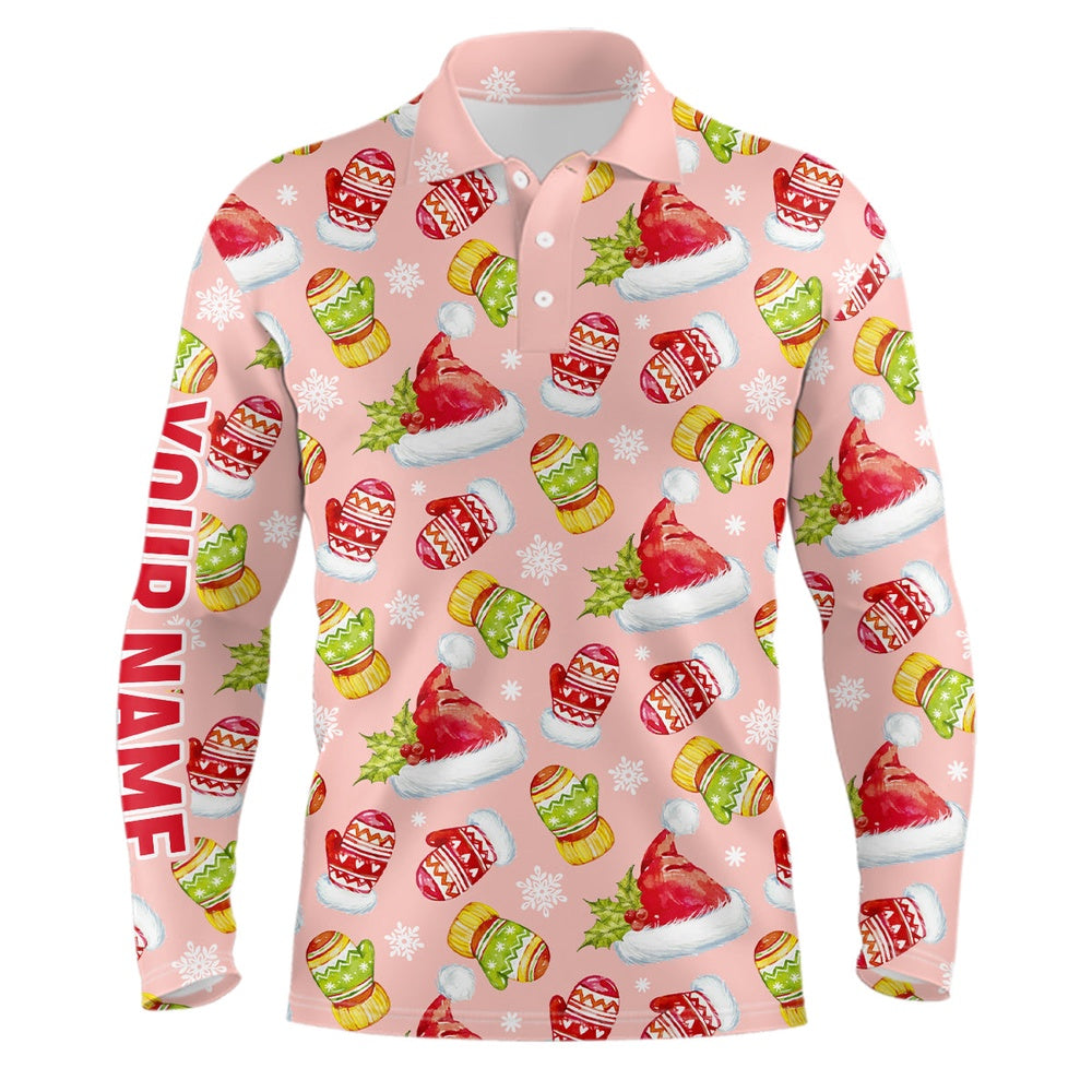 Golf Polo shirts, Watercolor Pink Christmas Golf Mens Polo Shirt Personalized Funny Golf Shirts For Men Golf Gifts