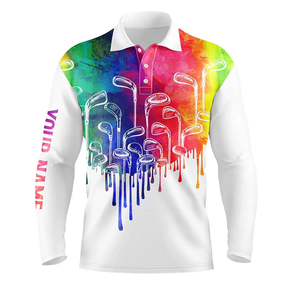 Golf Polo shirts, Watercolor White Mens Golf Polo Shirts Custom Golf Clubs Male Golf Attire For Men, Golfer Gifts