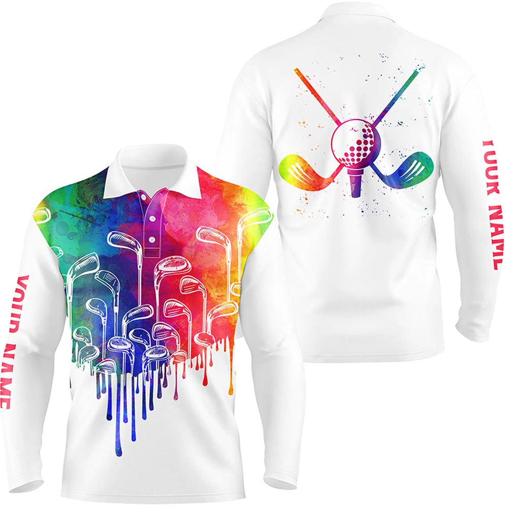 Golf Polo shirts, Watercolor White Mens Golf Polo Shirts Custom Golf Tops For Mens