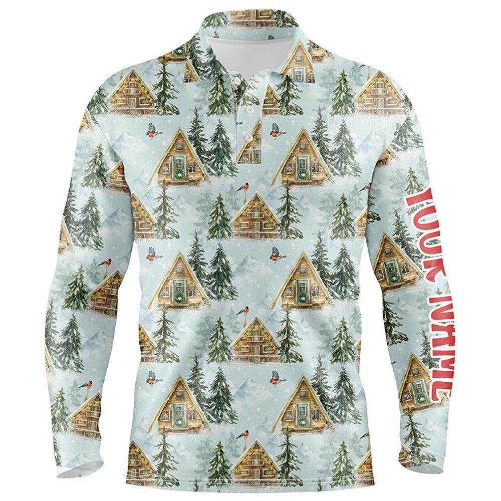 Golf Polo shirts, Watercolor Winter Forest Christmas Golf Men Polo Shirts Custom Men Golf Tops Golfing Gifts