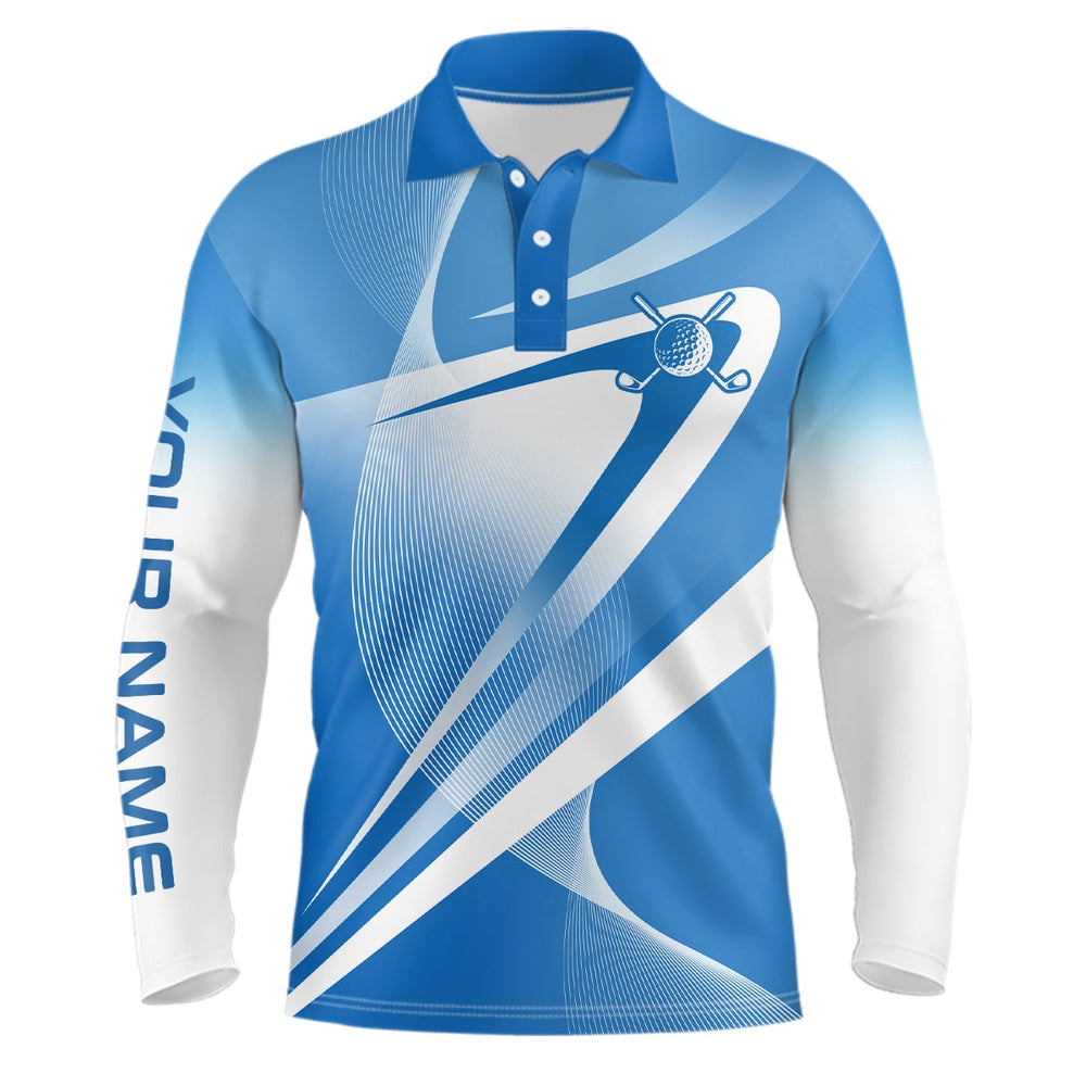 Golf Polo shirts, White Blue Custom Name Mens Golf Polo Shirts Personalized Golf Shirts For Men Golfing Gifts