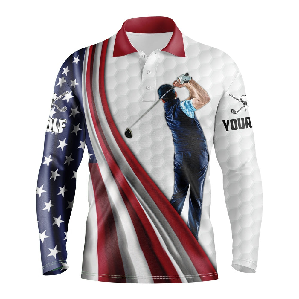 Golf Polo shirts, White Golf American Flag Th July Golf Polo Shirt Personalized Patriotic Sport Golf Gifts
