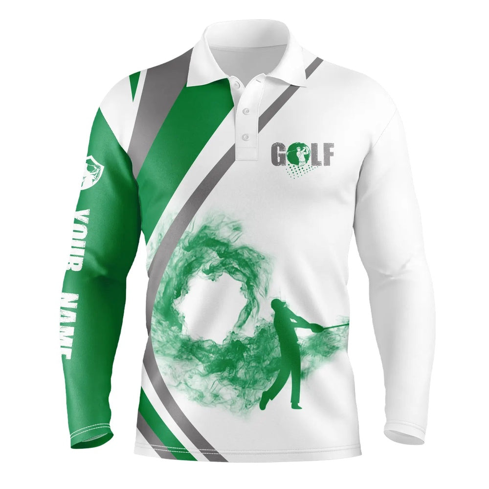 Golf Polo shirts, White Short Sleeve, Long Sleeve Golf Polo Shirts For Mens Custom Name Golfer Gifts Green