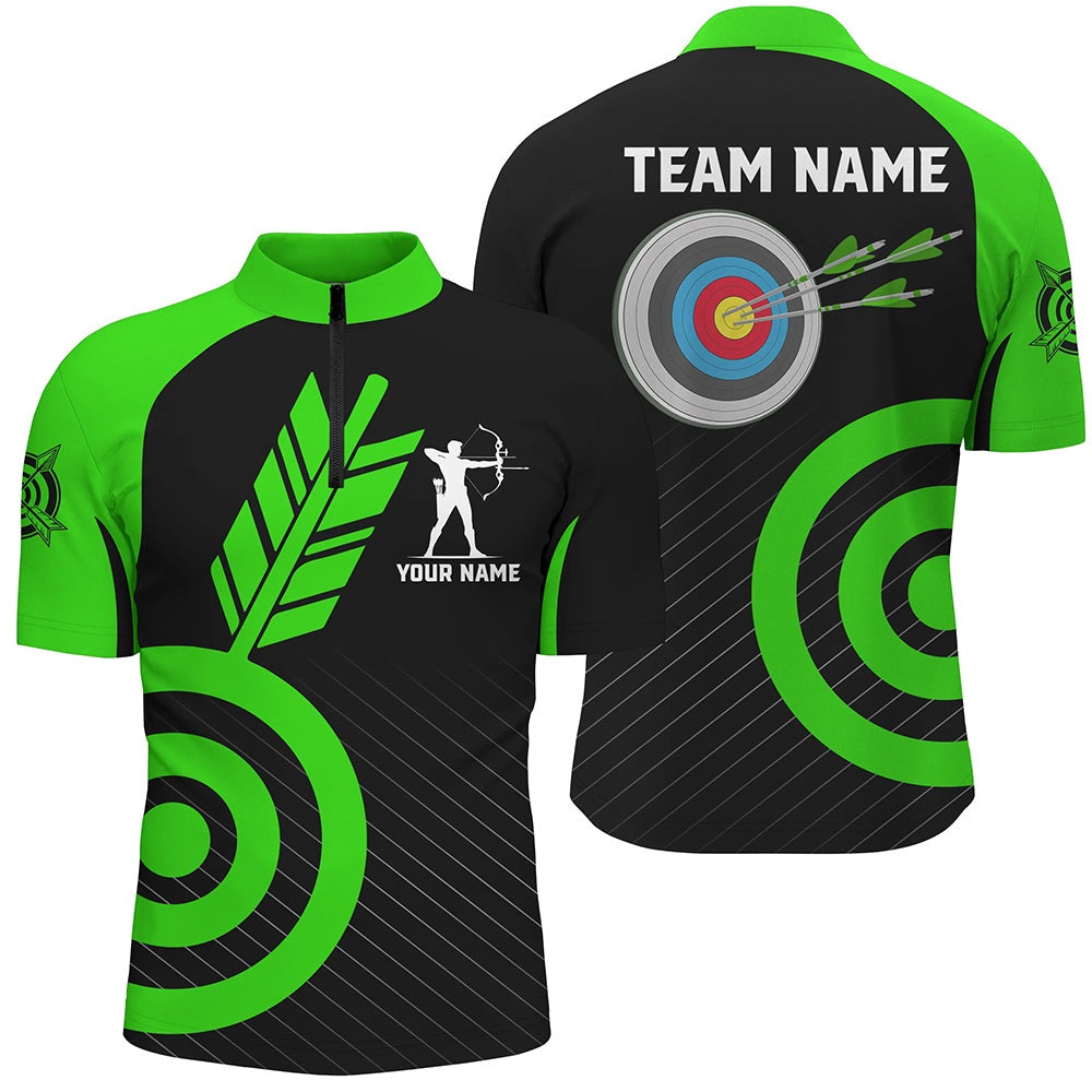 Green Archery Jerseys For Men Custom Archery Quarter-Zip Shirt Team League Archery Shirts, Archery Team Shirts, Custom Archery Shirts
