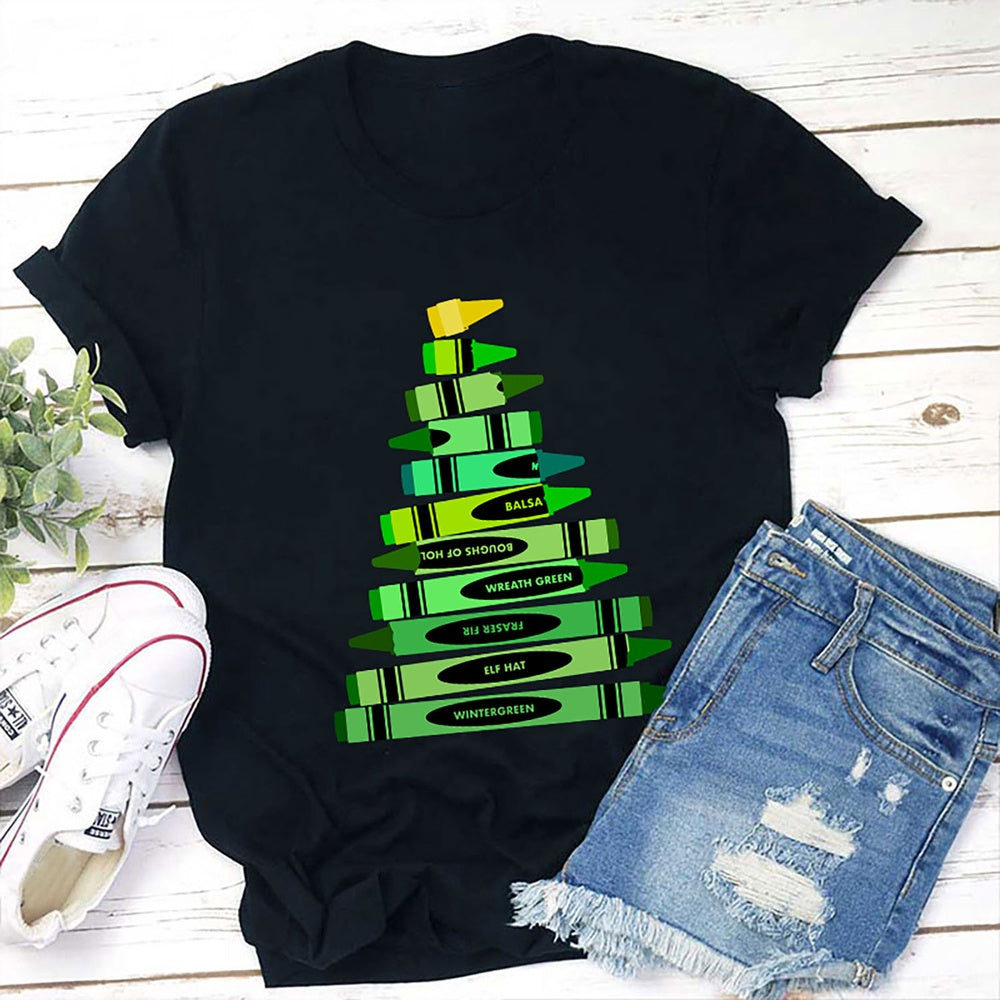 Green Crayon Christmas Tree T Shirt, Merry T Shirt, Unisex Christmas Shirts