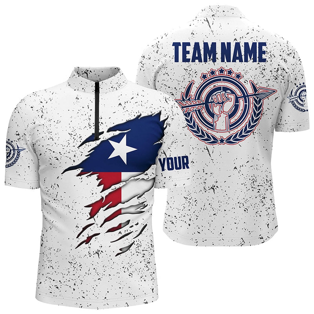 Grunge Texas Archery Men Quarter-Zip Shirts Custom Patriotic Texas Flag Shirts For Archer, Archery Team Shirts, Custom Archery Shirts