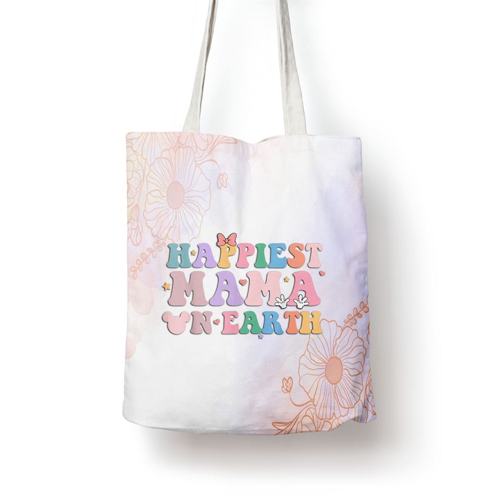 Happiest Mama On Earth Retro Groovy Mom Happy Mothers Day Tote Bag, Women Tote Bag, Canvas Tote Bag, Printed Tote Bag