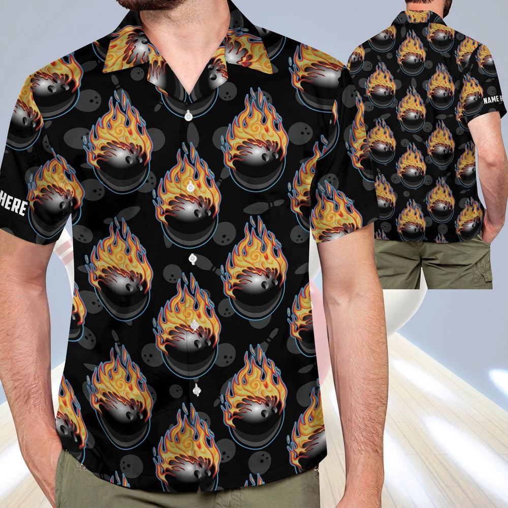 Hawaiian Bowling Shirt, Bowling Ball Flame Hawaiian Shirts, Custom Bowling Shirt, Button Up Bowling Shirts