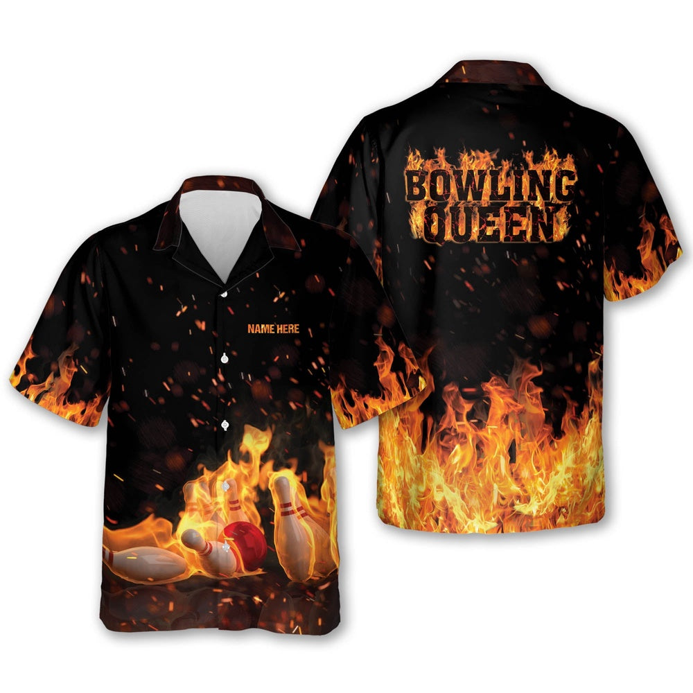 Hawaiian Bowling Shirt, Bowling Queen Hawaiian Shirt For Women, Custom Bowling Shirt, Button Up Bowling Shirts
