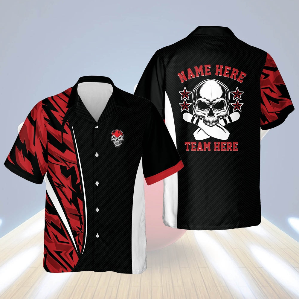 Hawaiian Bowling Shirt, Custom Skull Bowling Hawaiian Shirt, Custom Bowling Shirt, Button Up Bowling Shirts