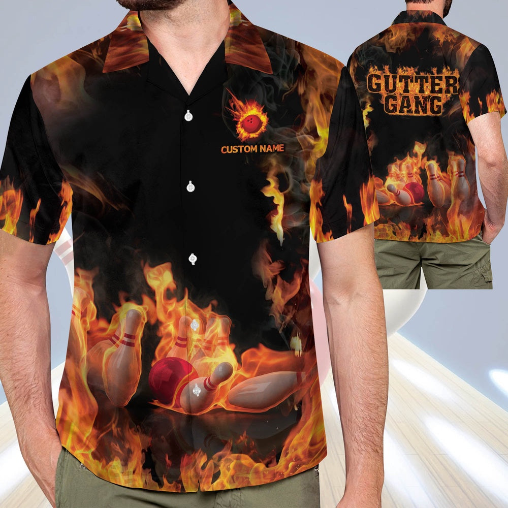 Hawaiian Bowling Shirt, Gutter Gang Hawaiian Bowling Shirts, Custom Bowling Shirt, Button Up Bowling Shirts