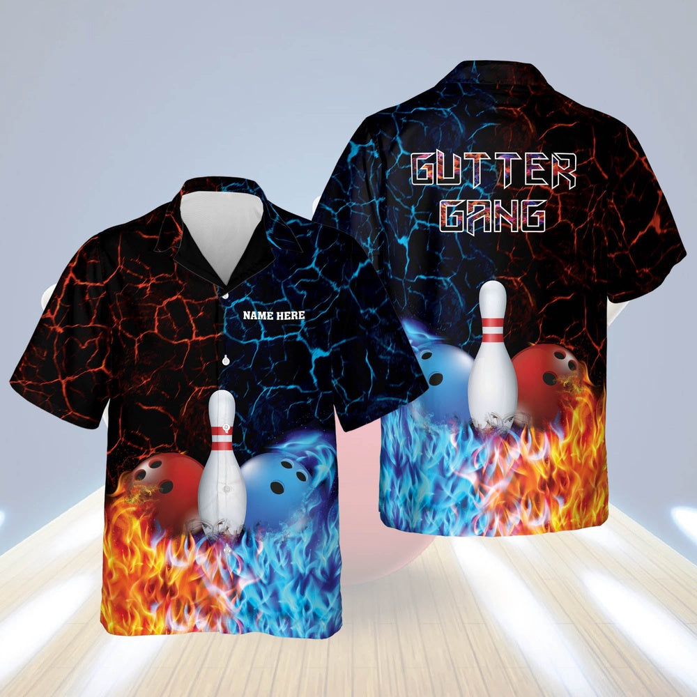 Hawaiian Bowling Shirt, Gutter Gang Hawaiian Shirts Unisex, Custom Bowling Shirt, Button Up Bowling Shirts