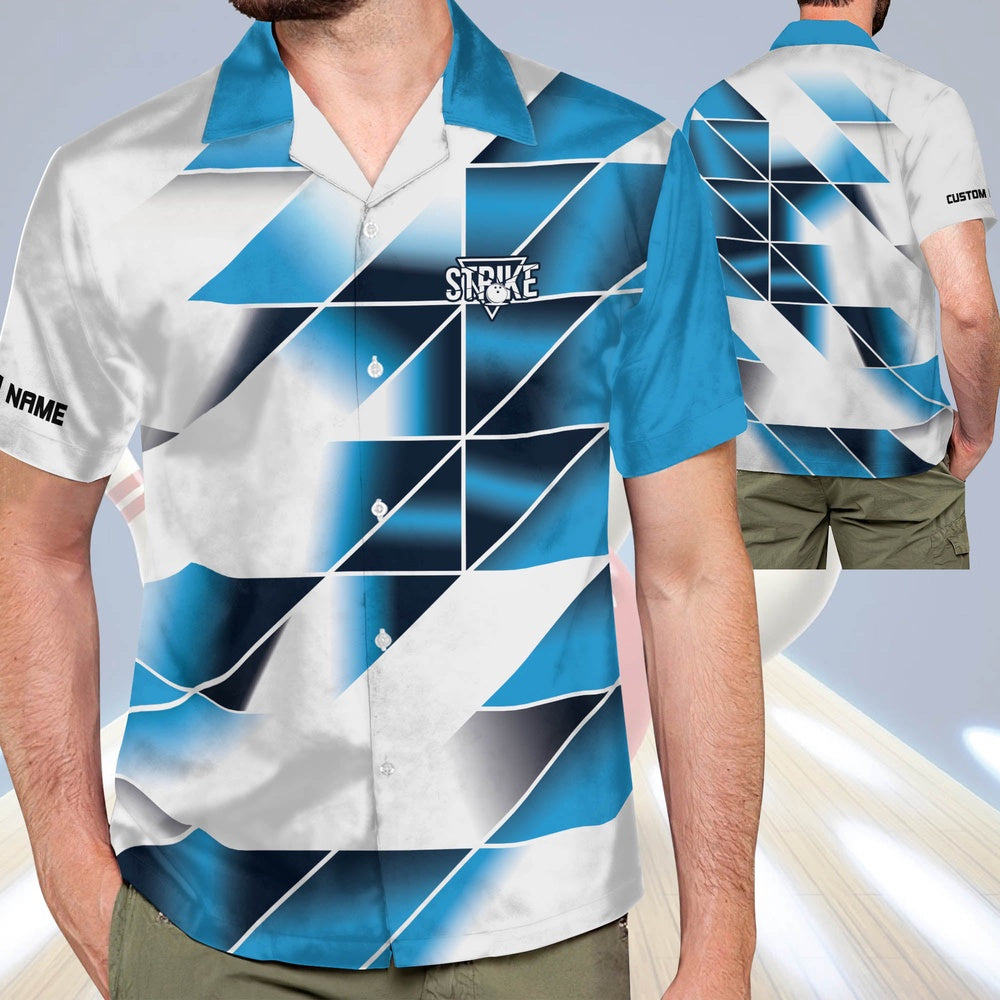 Hawaiian Bowling Shirt, USA Bowling Button-Down Blue Hawaiian Shirt, Custom Bowling Shirt, Button Up Bowling Shirts