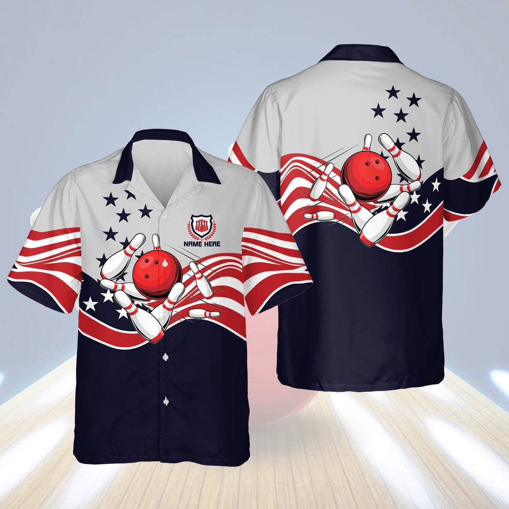 Hawaiian Bowling Shirt, USA Bowling Button-Down Hawaiian Shirt, Custom Bowling Shirt, Button Up Bowling Shirts