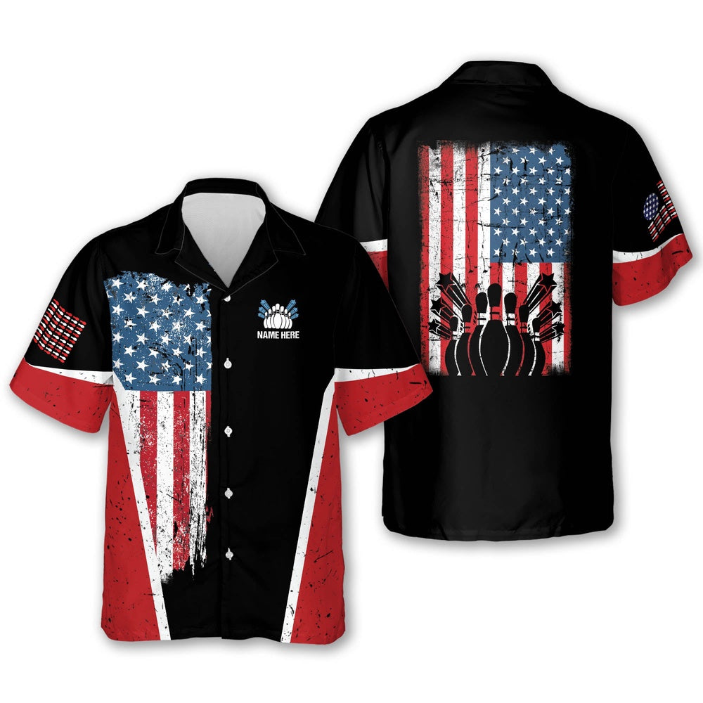 Hawaiian Bowling Shirt, USA Bowling Flag Hawaiian Shirt, Custom Bowling Shirt, Button Up Bowling Shirts