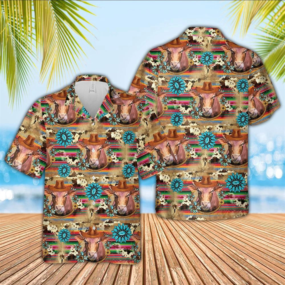 Hawaiian Cow Shirt, Beefmaster Cowboy Pattern 3D Hawaiian Shirt, Animal Hawaiian Shirts, Farmer Shirts