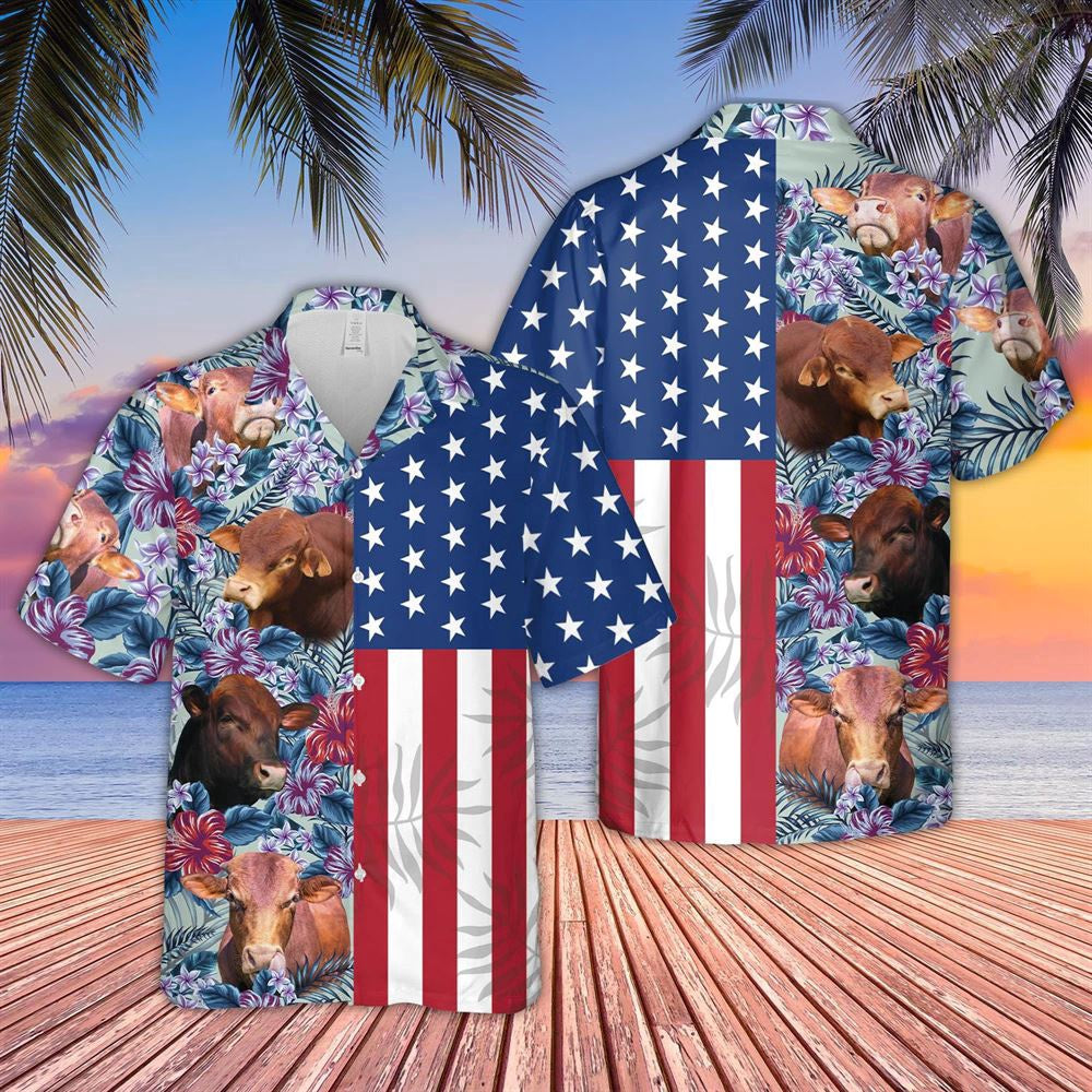 Hawaiian Cow Shirt, Beefmaster Flower Pattern American 3D Hawaiian Shirt, Animal Hawaiian Shirts, Farmer Shirts