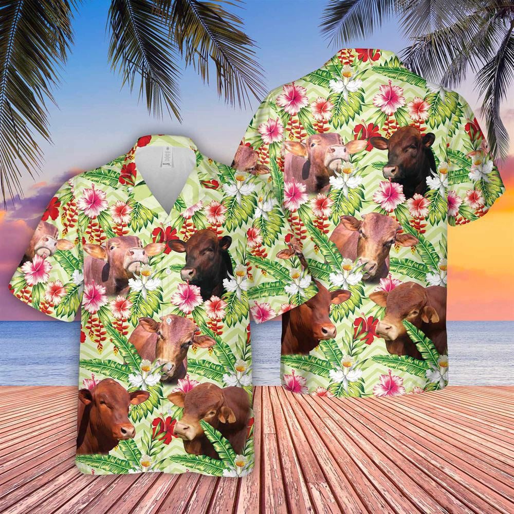 Hawaiian Cow Shirt, Beefmaster Hibicus Floral 3D Hawaiian Shirt, Animal Hawaiian Shirts, Farmer Shirts