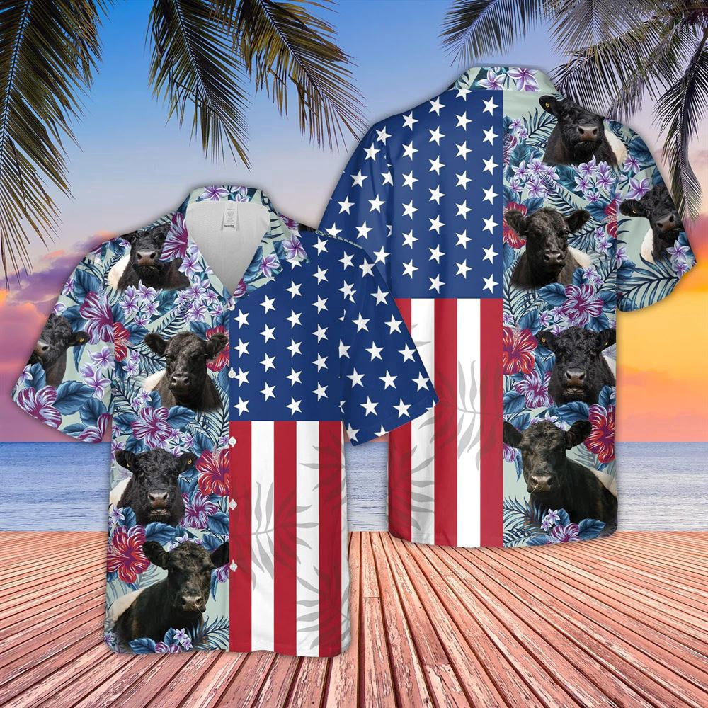 Hawaiian Cow Shirt, Belted Galloway Flower Pattern American 3D Hawaiian Shirt, Animal Hawaiian Shirts, Farmer Shirts