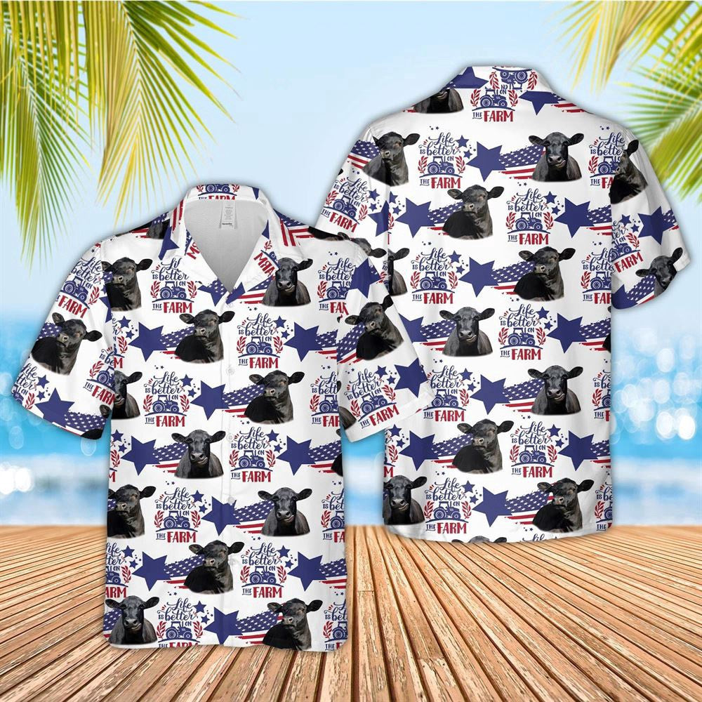 Hawaiian Cow Shirt, Black Angus American Flag Pattern Hawaiian Shirt, Life Is Better On The Cow Hawaiian Shirt, Animal Hawaiian Shirts, Farmer Shirts