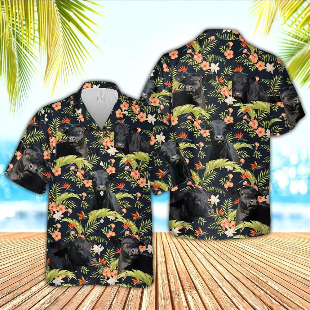 Hawaiian Cow Shirt, Black Angus Cattle Black Hawaiian Shirt, Animal Hawaiian Shirts, Farmer Shirts