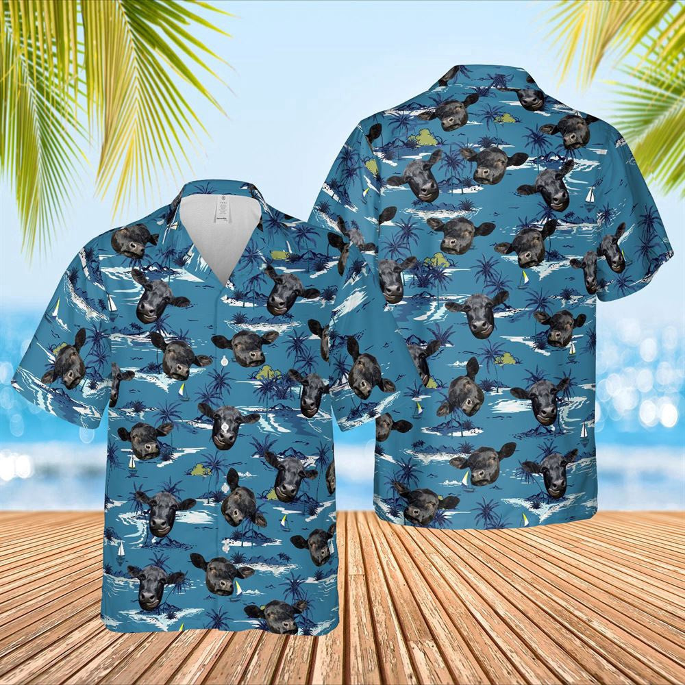 Hawaiian Cow Shirt, Black Angus Cattle Navy Hawaiian Shirt, Animal Hawaiian Shirts, Farmer Shirts
