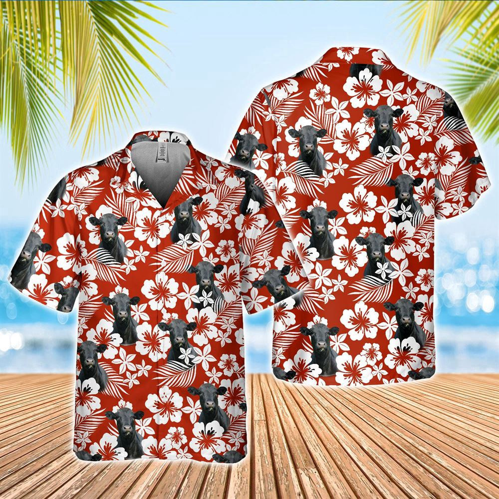 Hawaiian Cow Shirt, Black Angus Cattle Red Hawaiian Shirt, Animal Hawaiian Shirts, Farmer Shirts