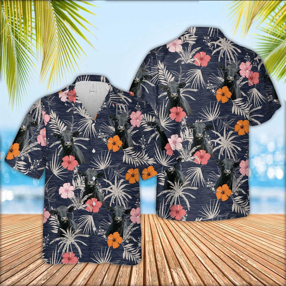 Hawaiian Cow Shirt, Black Angus Cattle Tropical Exotic Hawaiian Shirt, Animal Hawaiian Shirts, Farmer Shirts