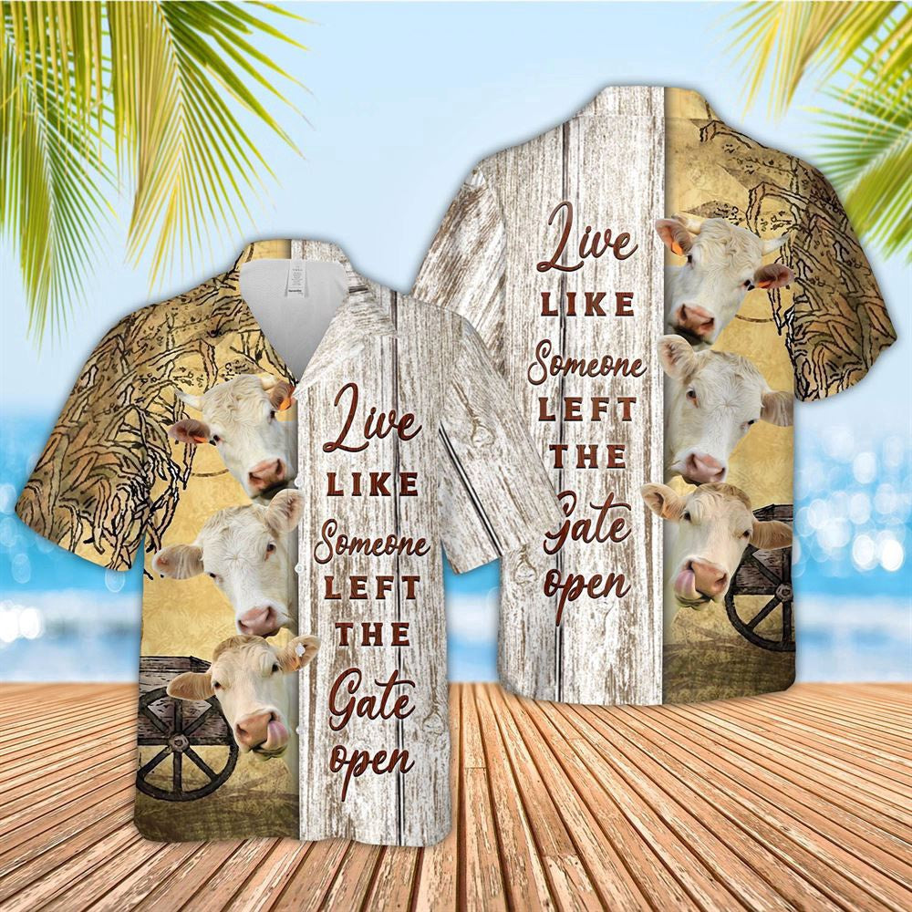 Hawaiian Cow Shirt, Charolais Woods Pattern Hawaiian Shirt, Animal Hawaiian Shirts, Farmer Shirts