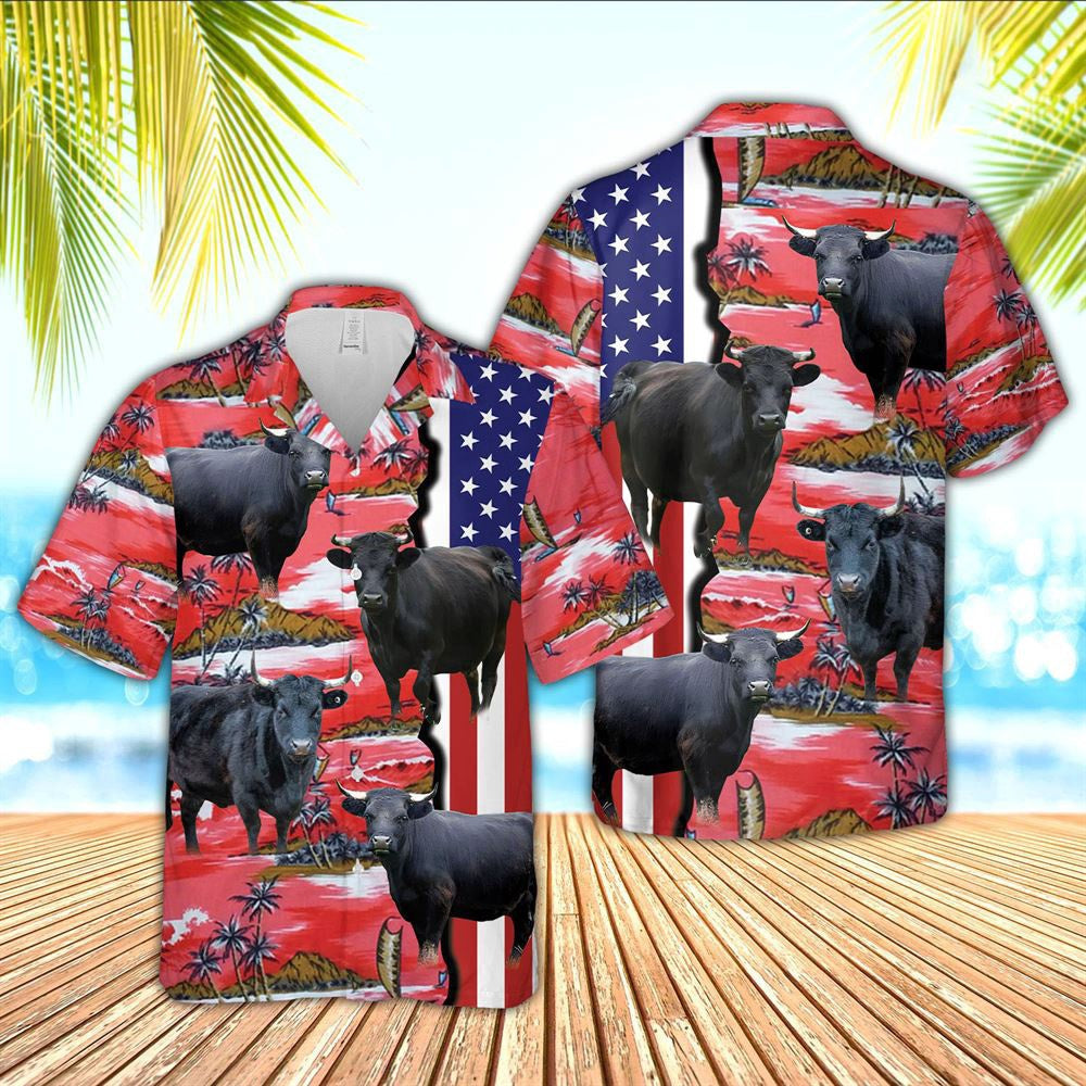 Hawaiian Cow Shirt, Dexter American Flag Farming 3D Hawaiian Shirt, Animal Hawaiian Shirts, Farmer Shirts