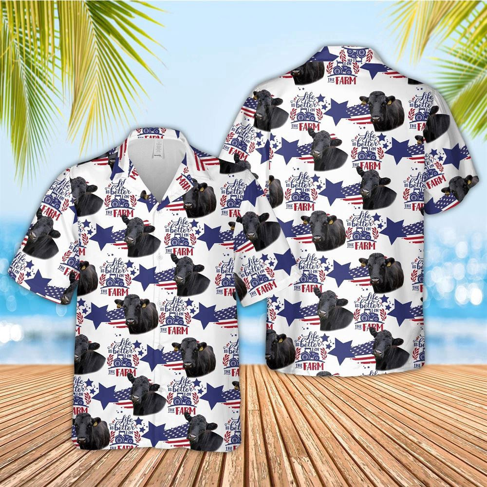 Hawaiian Cow Shirt, Dexter American Flag Pattern Hawaiian Shirt, Animal Hawaiian Shirts, Farmer Shirts