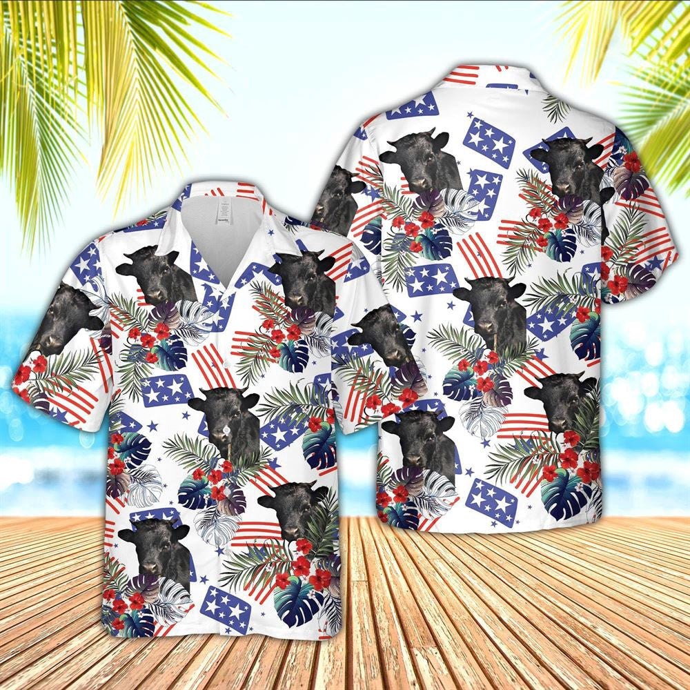 Hawaiian Cow Shirt, Dexter American Little Flowers And Flag Pattern Hawaiian Shirt, Animal Hawaiian Shirts, Farmer Shirts