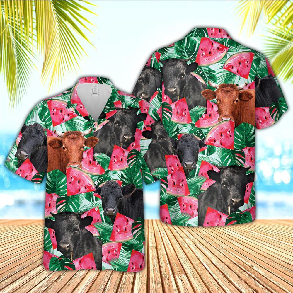 Hawaiian Cow Shirt, Dexter Watermelon 3D Hawaiian Shirt, Animal Hawaiian Shirts, Farmer Shirts