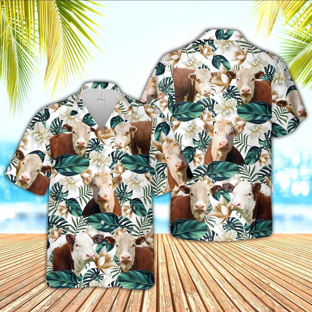 Hawaiian Cow Shirt, Hereford Cattle Hawaiian Shirt, Animal Hawaiian Shirts, Farmer Shirts