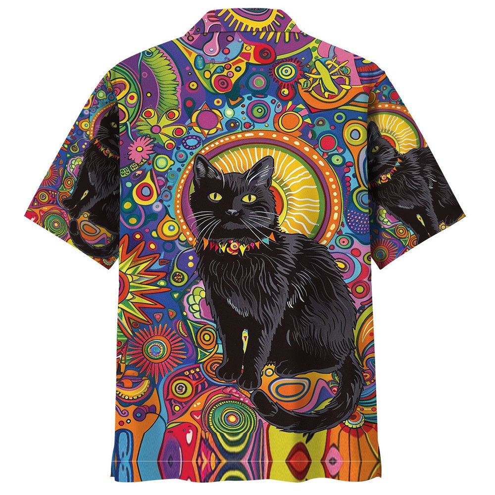Hippie Black Cat Hawaiian Shirt, Cat Hawaiian Shirt, Funny Hawaiian Shirts