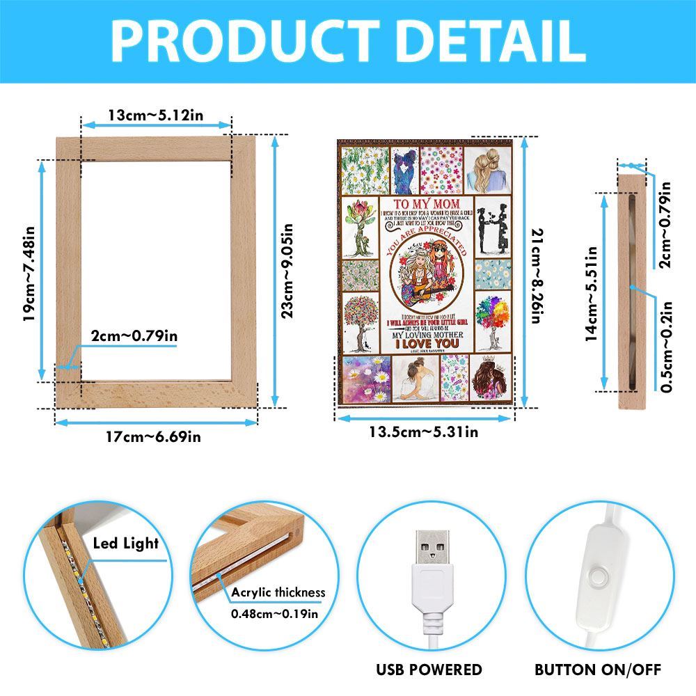 Hippie Family Daughter To My Mom Frame Lamp, Mother's Day Night Light, Best Mom Ever, Gift For Mom