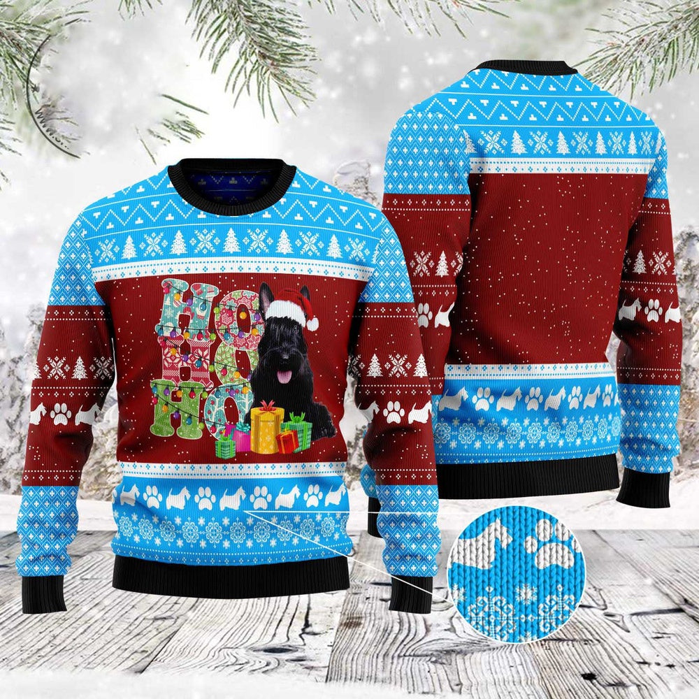 Hohoho Scottish Terrier Ugly Christmas Sweater, Funny Xmas Sweater, Sweater Xmas