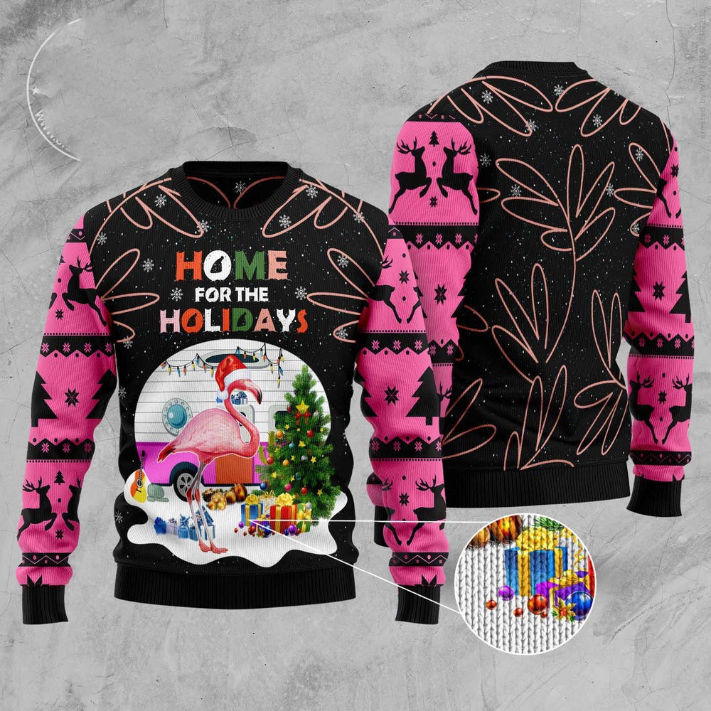 Home For The Holidays Flamingo Ugly Christmas Sweater, Funny Xmas Sweater, Sweater Xmas