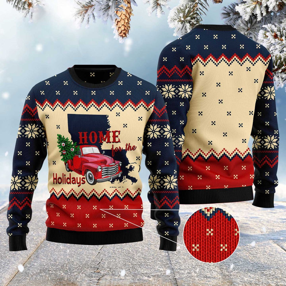 Home For The Holidays Louisiana Ugly Christmas Sweater, Funny Xmas Sweater, Sweater Xmas