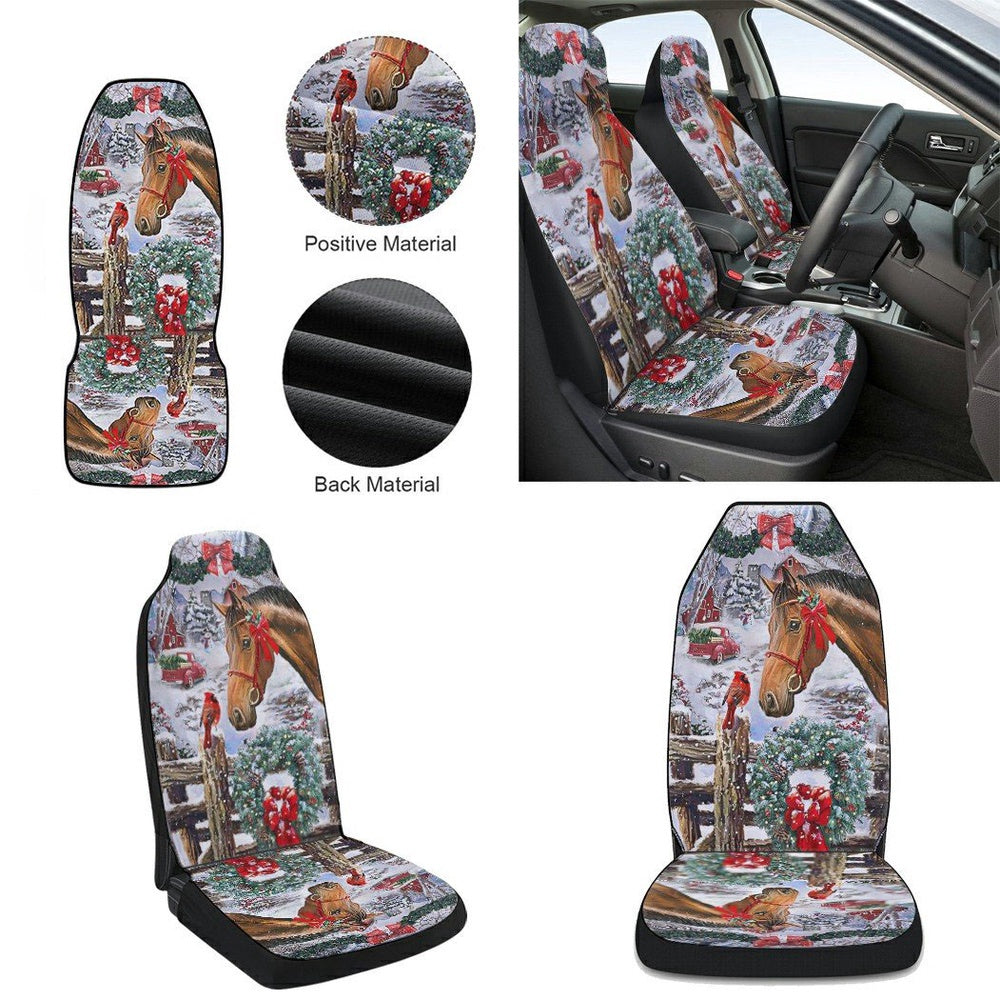 Horse Christmas Snow Cars Seat Cover, Christmas Car Seat Covers, Car Decor Gift