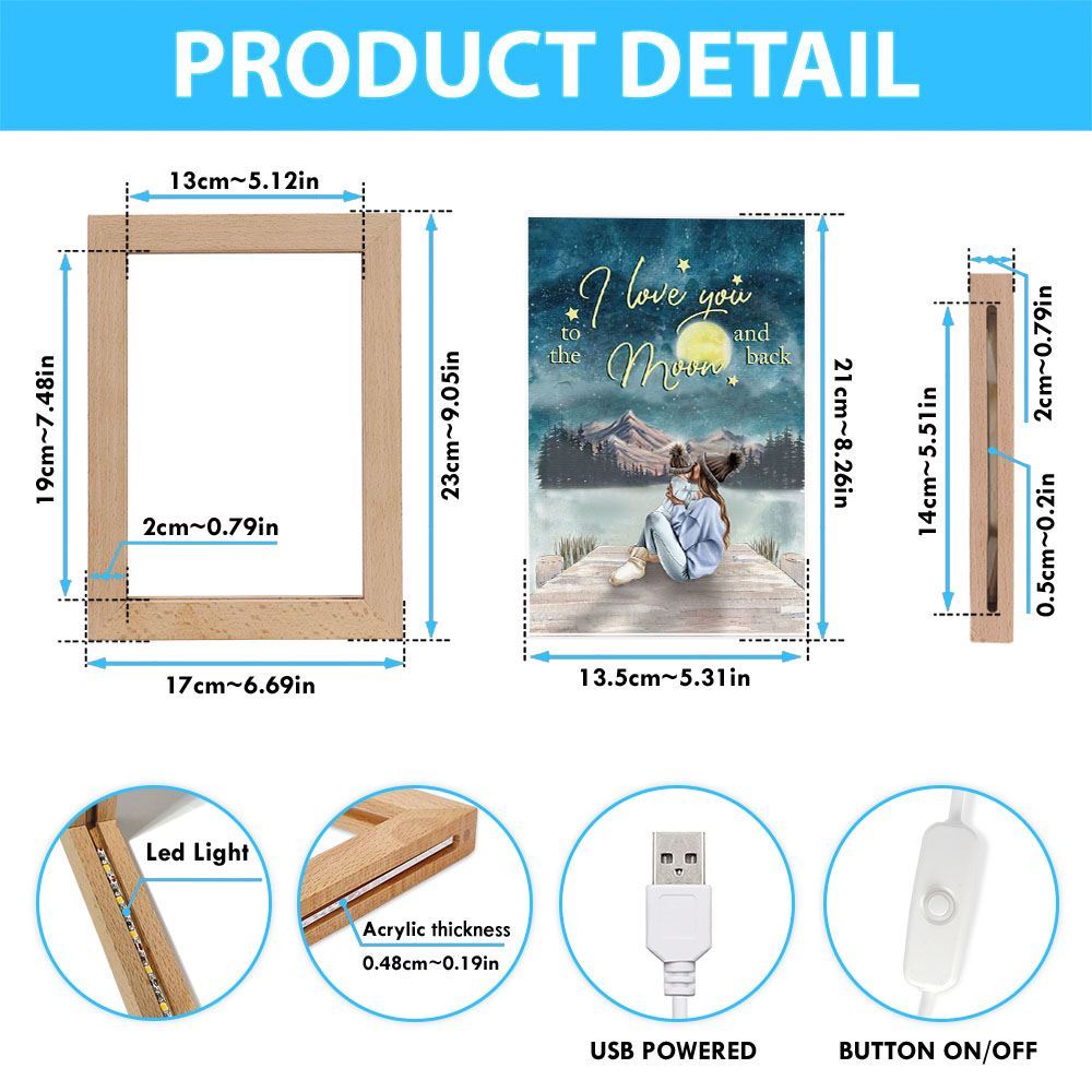 I Love You To The Moon And Back Frame Lamp, Mother's Day Night Light, Best Mom Ever, Gift For Mom