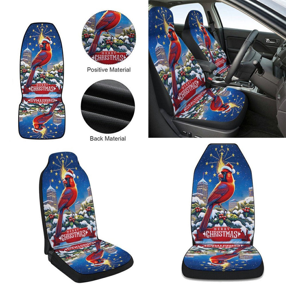 Indiana Christmas Gold Torch and Cardinal Bird Cars Seat Cover, Christmas Car Seat Covers, Car Decor Gift