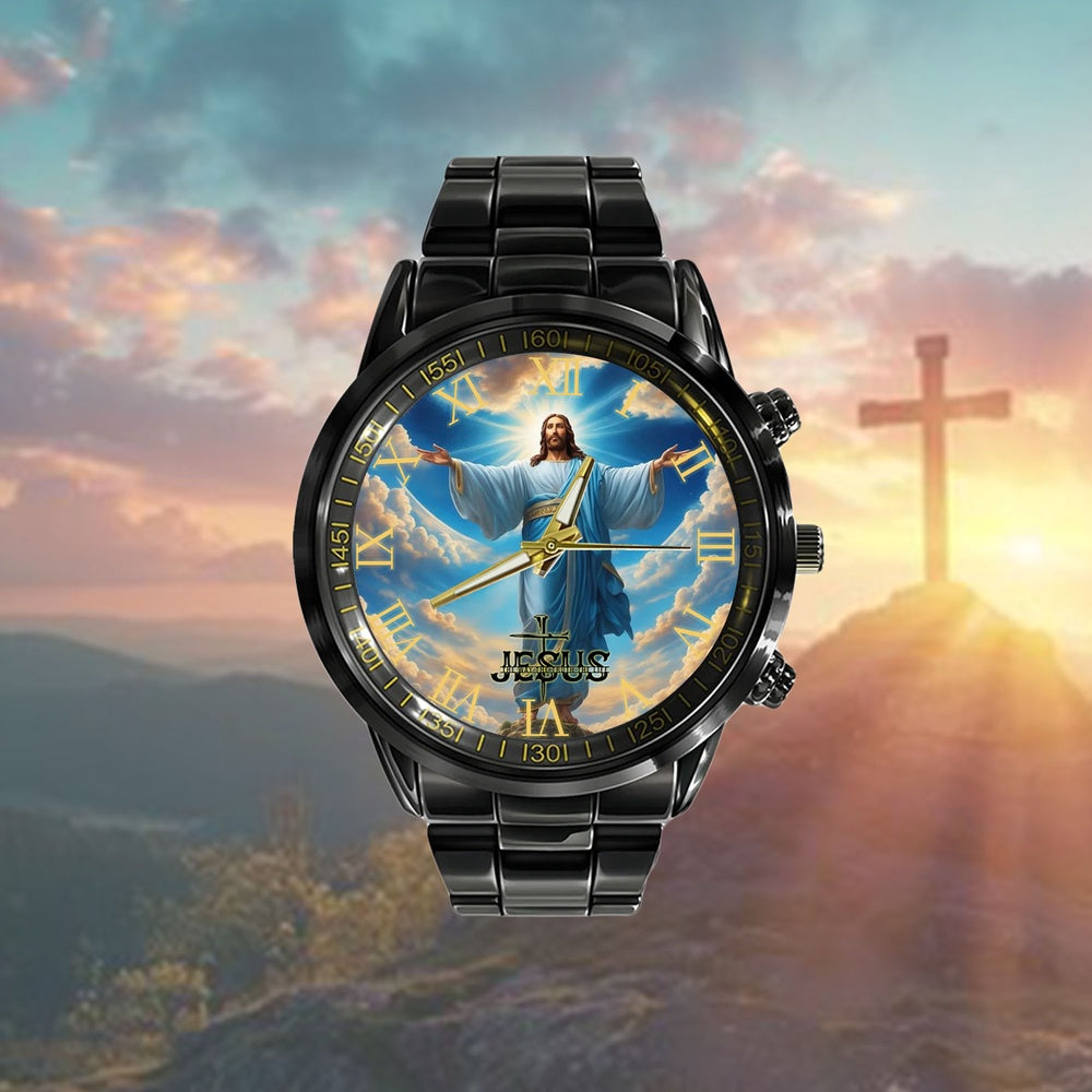 Jesus Black Stainless Steel Watch, Jesus Divine Spirit And Action Watch, Christian Watch, Religious Watch