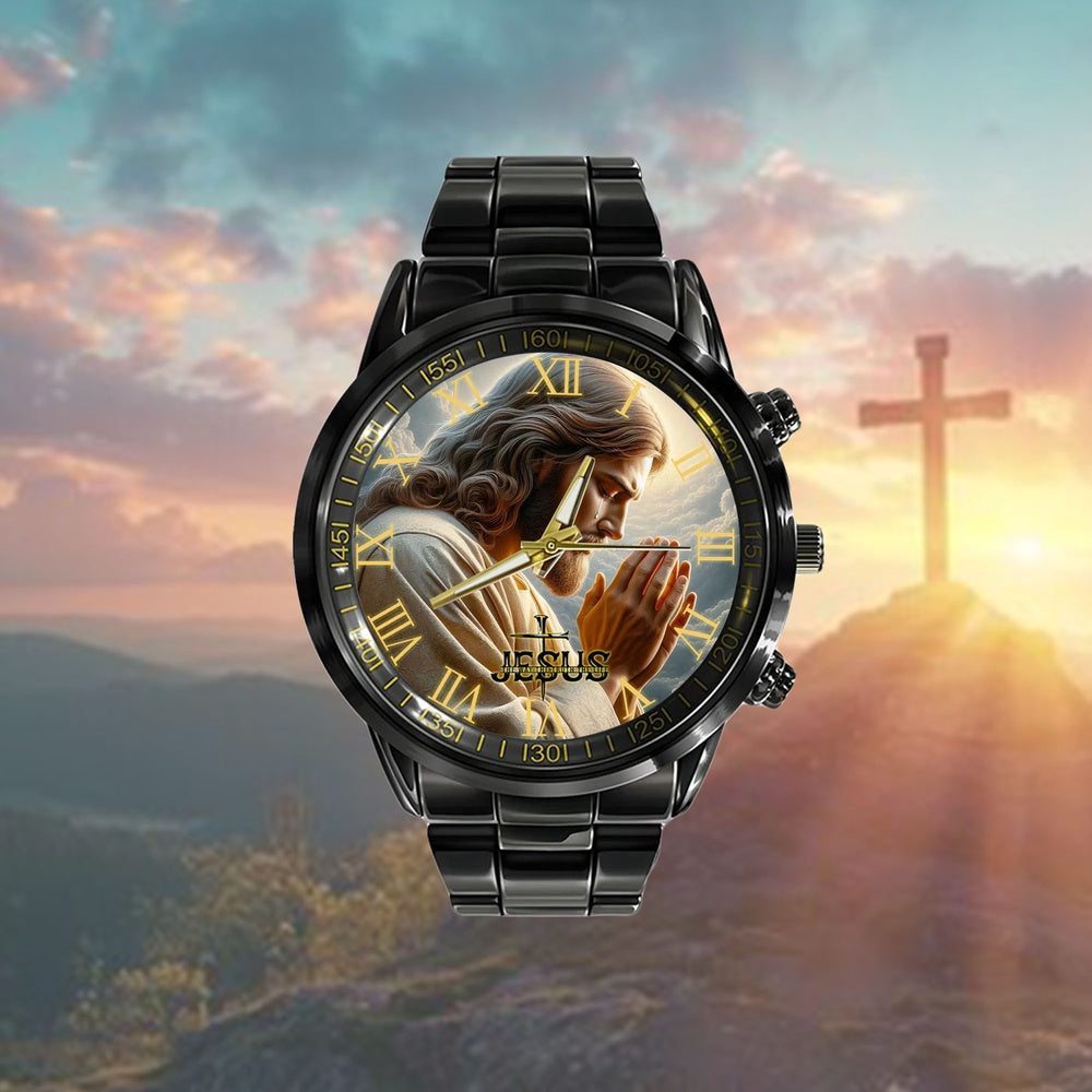Jesus Black Stainless Steel Watch, Jesus Saintly Resilience Watch, Christian Watch, Religious Watch