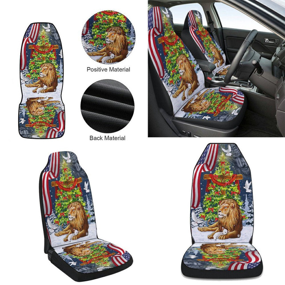 Jesus Christ Cross Lion of Judah Christmas Tree Cars Seat Cover, Christmas Car Seat Covers, Car Decor Gift