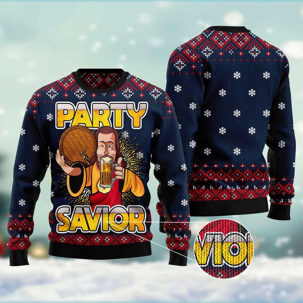 Jesus Party Savior Ugly Christmas Sweater, Funny Xmas Sweater, Sweater Xmas
